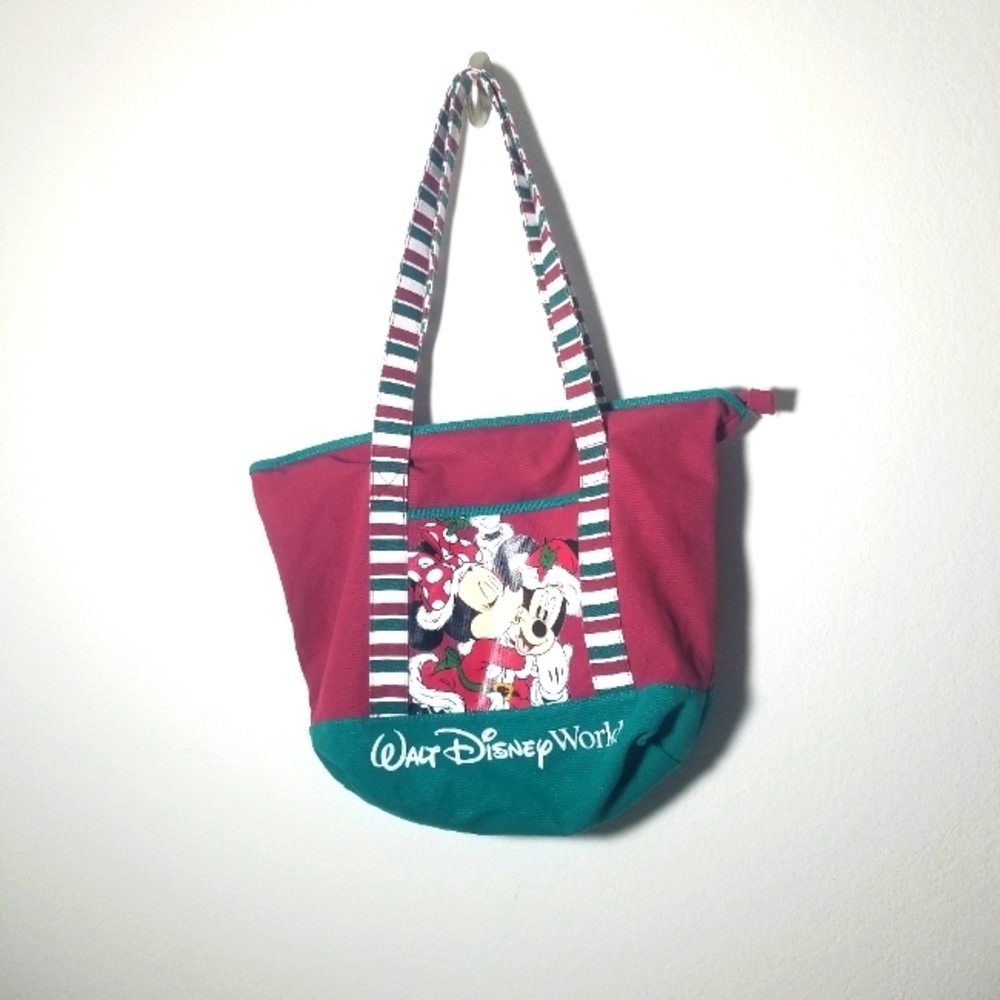 Disney Park Mickey Mouse Minnie Christmas Holidays Tote Bag Canvas Zip Close
